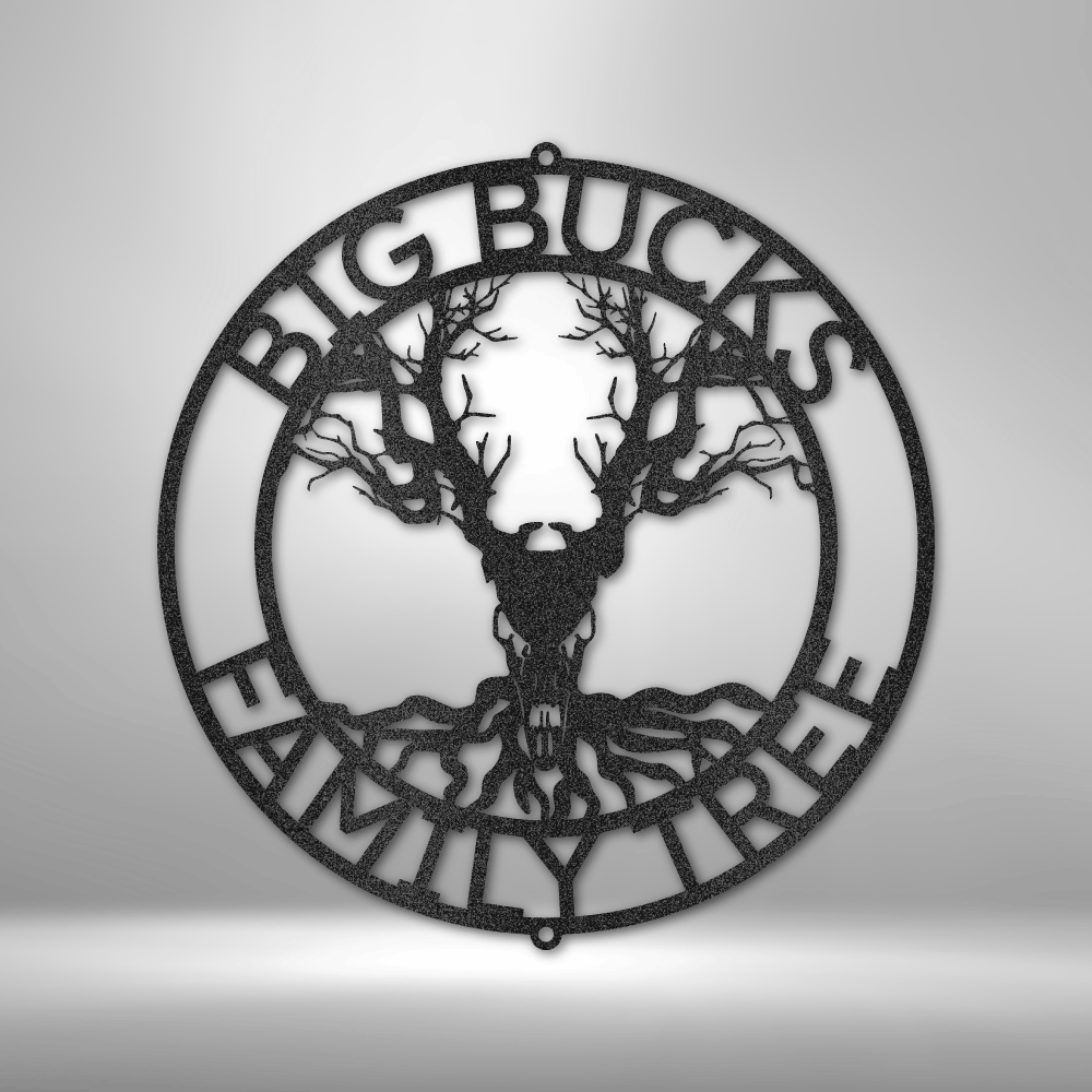 Deer Skull and Tree Monogram - Steel Sign